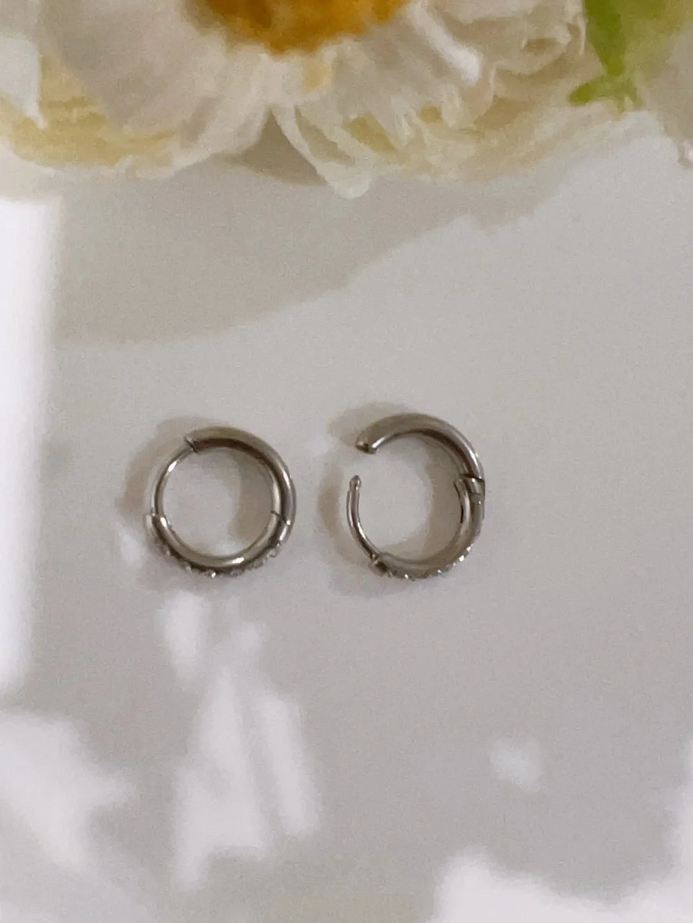 White Gold Plated Huggie Hoop Earrings with CZ stones